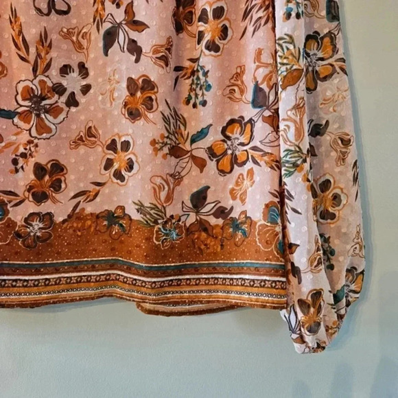 Joie Peach Floral Bohemian Peasant Chiffon Swiss Dot Ruffle Top Tie Blouse XS. - Picture 9 of 16